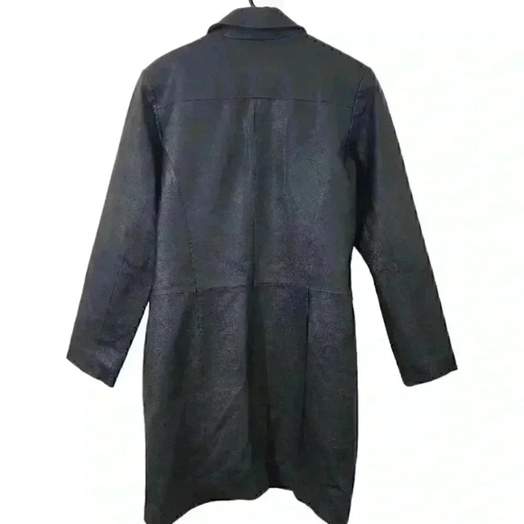 Bagatelle Button Front Genuine Leather Black Long Coat Women's M - Picture 2 of 10